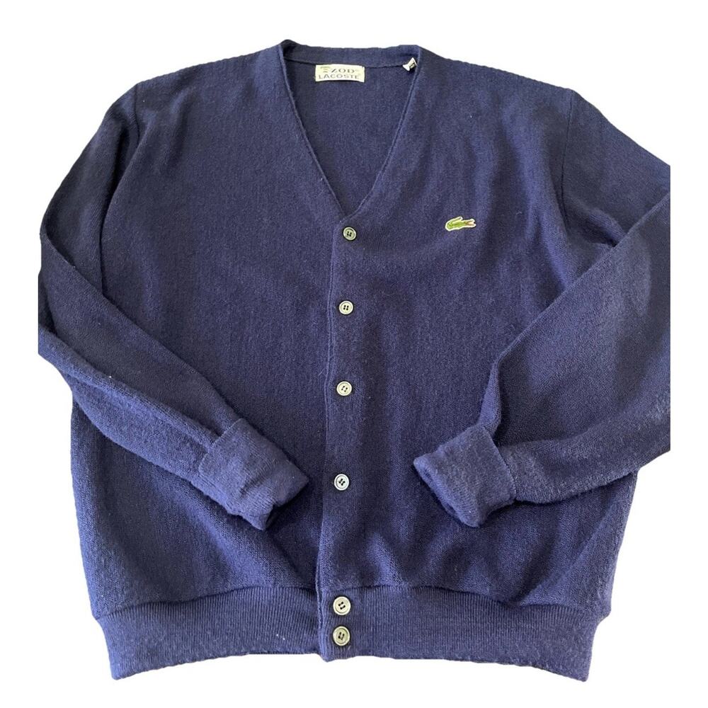 Vintage Izod Lacoste Cardigan Mens XL Royal Blue Orlon Acrylic Knit Preppy
